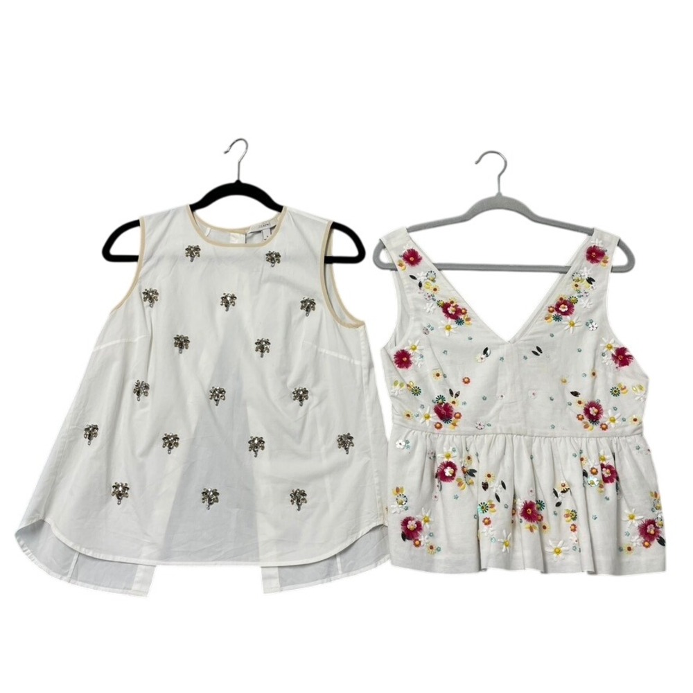 J.Crew Embellished Tank‎ Tops Bundle Womens 4 White Floral Rhinestone Peplum